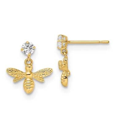 CZ Diamond Dangle Bumblebee Post Earrings 14k Gold Polished YE2091, MPN: YE2091, 191101786365