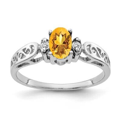 6x4mm Oval Citrine Aaa Diamond Ring 14k White Gold X9735CI/AAA, MPN: X9735CI_AA, 883957644455