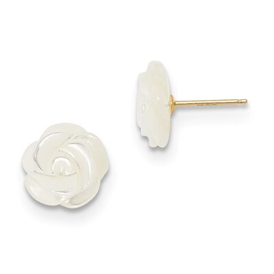 10Mm White Mother Of Pearl Flower Post Stud Earrings 14k Gold XF594EW, MPN: XF594EW, 886774611655