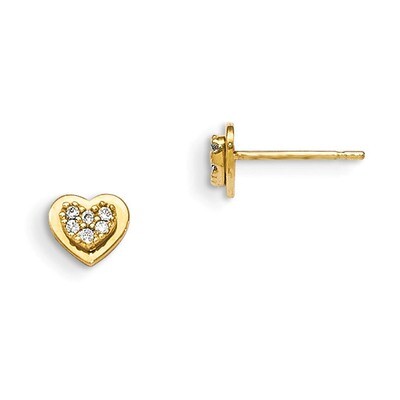 CZ Children&#39;S Heart Post Earrings 14k Gold GK853, MPN: GK853, 191101454332