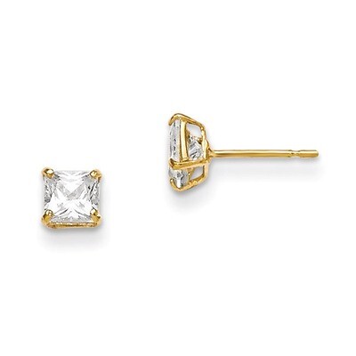 4Mm Square CZ Basket Set Stud Earrings 14k Gold GK655, MPN: GK655, 191101456947