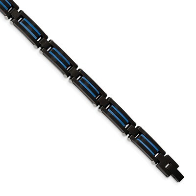 Black/Blue IP-plated 8.5 Inch Bracelet Stainless Steel Brushed and Polished SRB2274-8.5 by Chisel, …