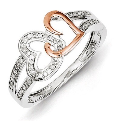 14k Rose Gold Diamonds Two Heart Ring Sterling Silver QR5677, MPN: QR5677, 883957483023