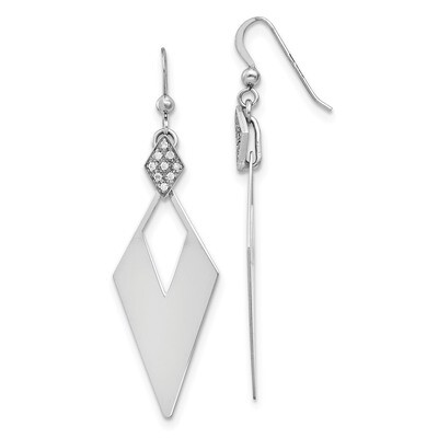 Leslie&#39;s Crystal Diamond Shape Dangle Earrings Sterling Silver Polished HB-QLE1186, MPN: QLE1186, 1…