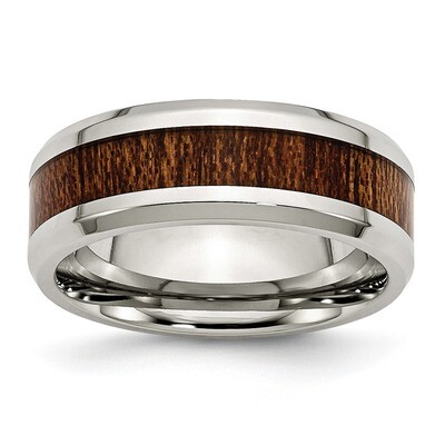 Brown Wood Inlay Enameled 8.00mm Ring Stainless Steel Polished SR403, MPN: SR403, 886774306315