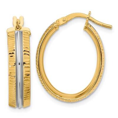 Center Polished Oval Hoop Earrings 14k Gold with White Rhodium TF2037, MPN: TF2037, 883957987699