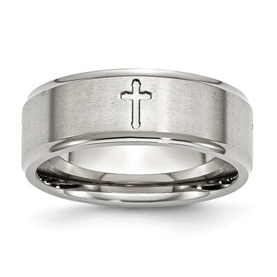 Cross 8mm Brushed and Polished Band Stainless Steel Ridged Edge SR109 by Chisel, MPN: SR109, 886774…