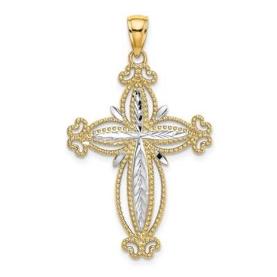 Puffed Cross Charm 14k Gold Rhodium Diamond-cut K9346, MPN: K9346, 637218111145