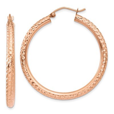 Diamond -cut 3mm Round Hoop Earrings 14k Rose Gold TF824, MPN: TF824, 191101454981