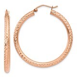 Diamond -cut 3mm Round Hoop Earrings 14k Rose Gold TF824, MPN: TF824, 191101454981