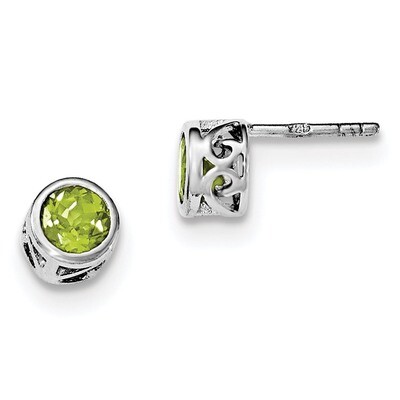 Peridot Round Post Earrings Sterling Silver Rhodium-plated Polished QE12625PE, MPN: QE12625PE,