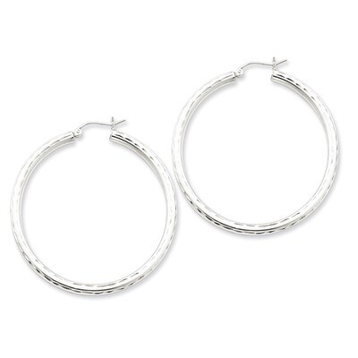 3.00mm Diamond Cut Hoop Earrings Sterling Silver Rhodium-plated QE4481, MPN: QE4481, 883957931005