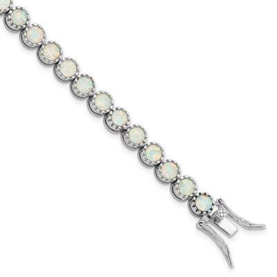 Beaded White Created Opal Inlay Bracelet Sterling Silver Rhodium-Plated QG5925-7, MPN: QG5925-7, 19…
