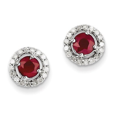 African Ruby Circle Post Earrings Diamond Sterling Silver QE10105R, MPN: QE10105R, 883957399850