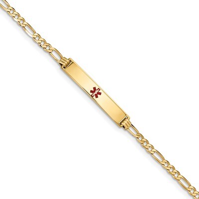 8 Inch Medical Red Enamel Flat Figaro Link ID Bracelet 14k Gold XM559CR-8, MPN: XM559CR-8, 19110143…