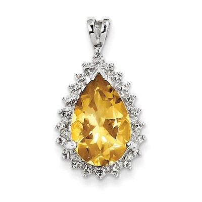 Citrine &amp; Diamond Pear Pendant Sterling Silver Rhodium QDX790, MPN: QDX790, 883957355948