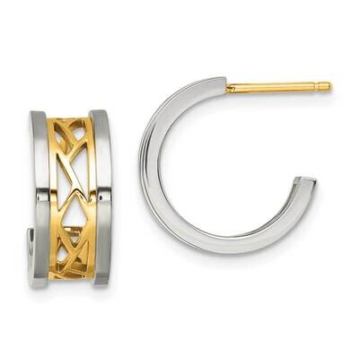Yellow Ip-Plated Post J Hoop Earrings Stainless Steel Polished SRE1437, MPN: SRE1437, 191101867231