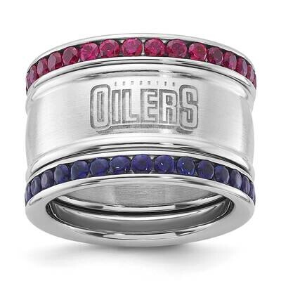 Stainless Steel NHL Edmonton Oilers Crystal Triple Stacked Ring Set OIL035CR-SZ6