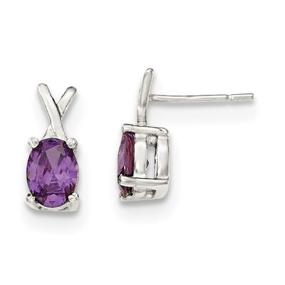 Purple CZ Diamond Post Earrings Sterling Silver Polished QE12373, MPN: QE12373, 883957812083