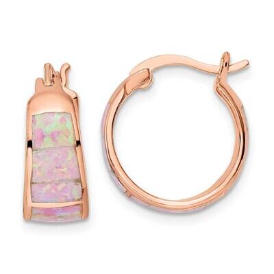 Polished Pink Created Opal Inlay Hoop Earrings Sterling Silver Rose-Tone QE16410, MPN: QE16410, 196…
