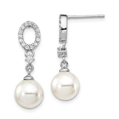 Majestik Rhodium Plated 8-9mm Imitat Shell Pearl Cz Earrings Sterling Silver QMJE139W, MPN: QMJE139…