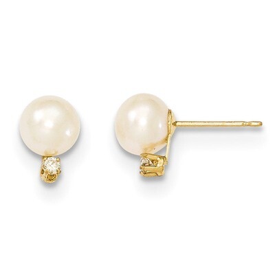 6-7mm Round White Fresh Water Cultured Pearl Diamond Post Earrings 14k Gold XF516E, MPN: XF516E, 19…