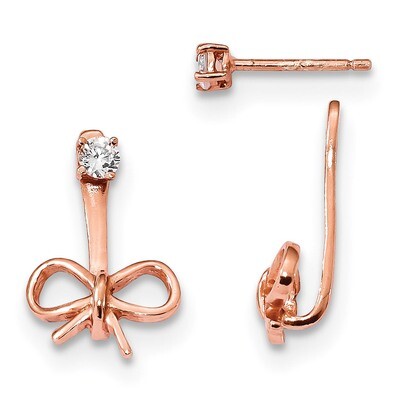 Rose-tone CZ Diamond Polished Bow Front &amp; Back Post Earrings Sterling Silver QE13368, MPN: QE13368,…