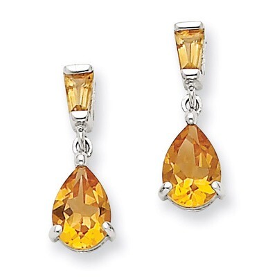 Citrine Dangle Post Earrings 14k White Gold XE1692CI, MPN: XE1692CI, 883957414140