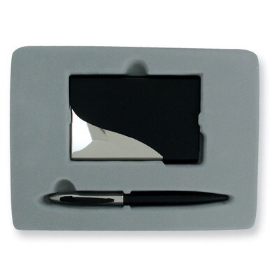 Nickel-plated &amp; Black Finished Card Case &amp; Pen Gift Set GL7990, MPN: GL7990, 788089068035