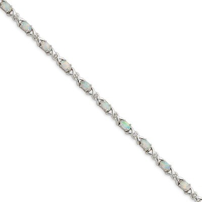 White Created Opal and Diamond Bracelet Sterling Silver QX519CP, MPN: QX519CP, 191101369612