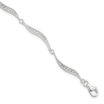 Wavy CZ Diamond with .75 In Extender Bracelet Sterling Silver Polished QG6001-6.5, MPN: QG6001-6.5,…