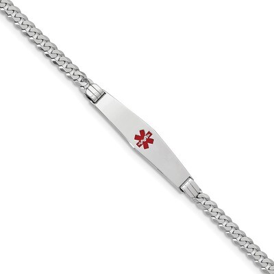 7 Inch Medical Soft Diamond Shape Red Enamel Flat Curb Link ID Bracelet 14k white Gold XM591CCW-7, …