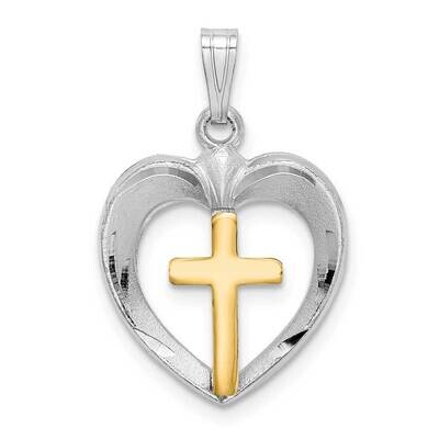 Gold Tone Diamond-cut Cross Heart Pendant Sterling Silver Rhodium-plated QC9723, MPN: QC9723, 88395…