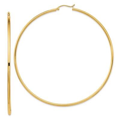14K Polished 2X80mm Round Tube Hoop Earrings 14k Gold Polished T1157, MPN: T1157, 883957853956