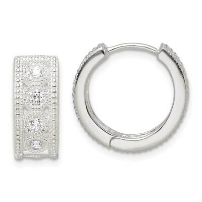 Hinged Hoop Earrings Sterling Silver Cz Diamond QE16303, MPN: QE16303, 196904167502