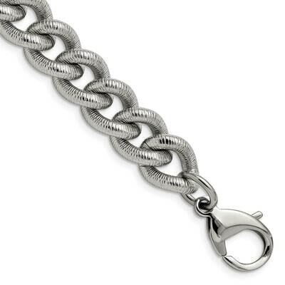 Textured 14.5mm Curb 8.25 Inch Bracelet Stainless Steel Polished SRB2876-8.25, MPN: SRB2876-8.25, 1…