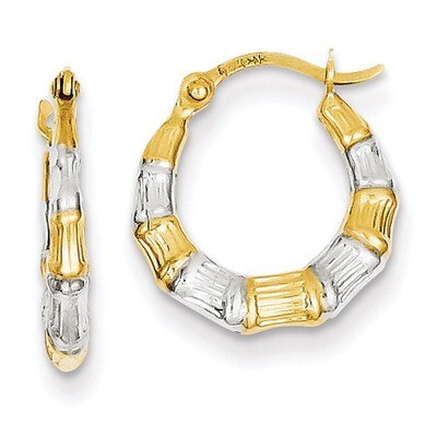 Hollow Bamboo Hoop Earrings 14K Gold &amp; Rhodium TL763, MPN: TL763, 883957026657