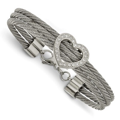 Heart with CZ Bracelet Stainless Steel Polished SRB1679-7.5 by Chisel, MPN: SRB1679-7.5, 1911016457…