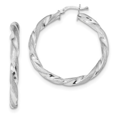 Satin &amp; Polished Twisted Hoop Earringss Sterling Silver Rhodium Plated QE13186, MPN: QE13186, 19110…