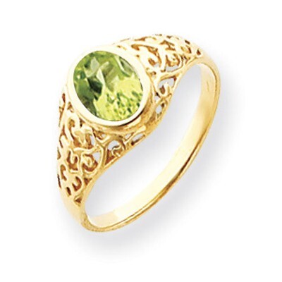 Peridot Ring 14k Gold 7x5mm Oval Y4673PE, MPN: Y4673PE, 883957584706
