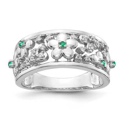 Emerald Flower Ring 14k White Gold Diamond RM3983-EM-012-WA, MPN: RM3983-EM-012-WA, 883957715766