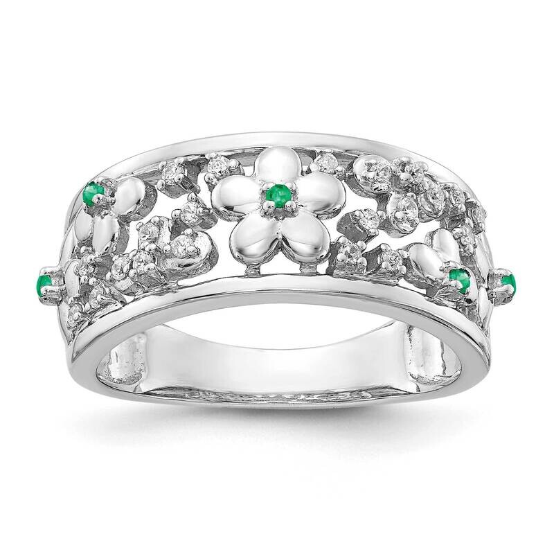 Emerald Flower Ring 14k White Gold Diamond RM3983-EM-012-WA, MPN: RM3983-EM-012-WA, 883957715766