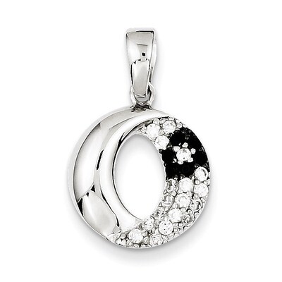 Sterling Silver Rhodium Plated Diamond Black/White Oval Pendant QP2569