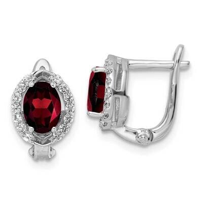 2.05T.W. Garnet White Topaz Oval Hinged Earrings Sterling Silver Rhodium-Plated QE16644GA, MPN: QE1…