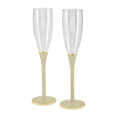 Crystal Embellished 2 Piece Toasting Glass Set Brass-plated JCG113, MPN: JCG113,