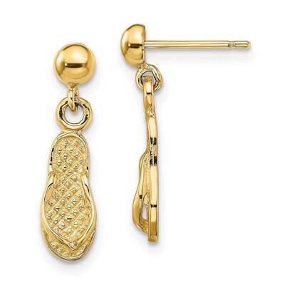 Flip Flop Post Dangle Earrings 14k Gold TE740, MPN: TE740, 637218108763