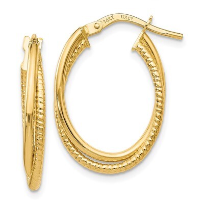Leslie&#39;s Polished Textured Oval Hoop Earrings 14k Gold HB-LE1064, MPN: LE1064, 191101554179