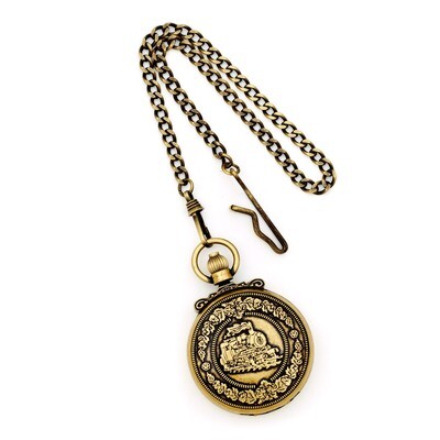 Charles Hubert Antique Gold Finish Steam Engine Pocket Watch XWA3352, MPN: XWA3352, 811233018454
