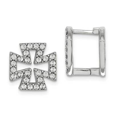 Black Enamel Cross Crystal Hinged Reversible Earr Sterling Silver Rhodium-plated QE15429, MPN: QE15…