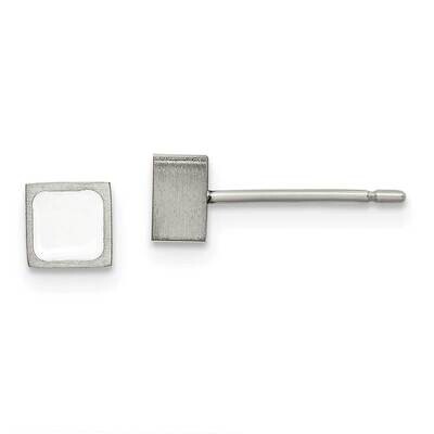 Brushed with White Enamel Square Post Earrings Titanium TBE114, MPN: TBE114, 191101866890